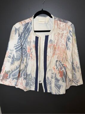 Chico’s Size 2 Jacket Art to Wear Textured Boho Print Open Front Blazer